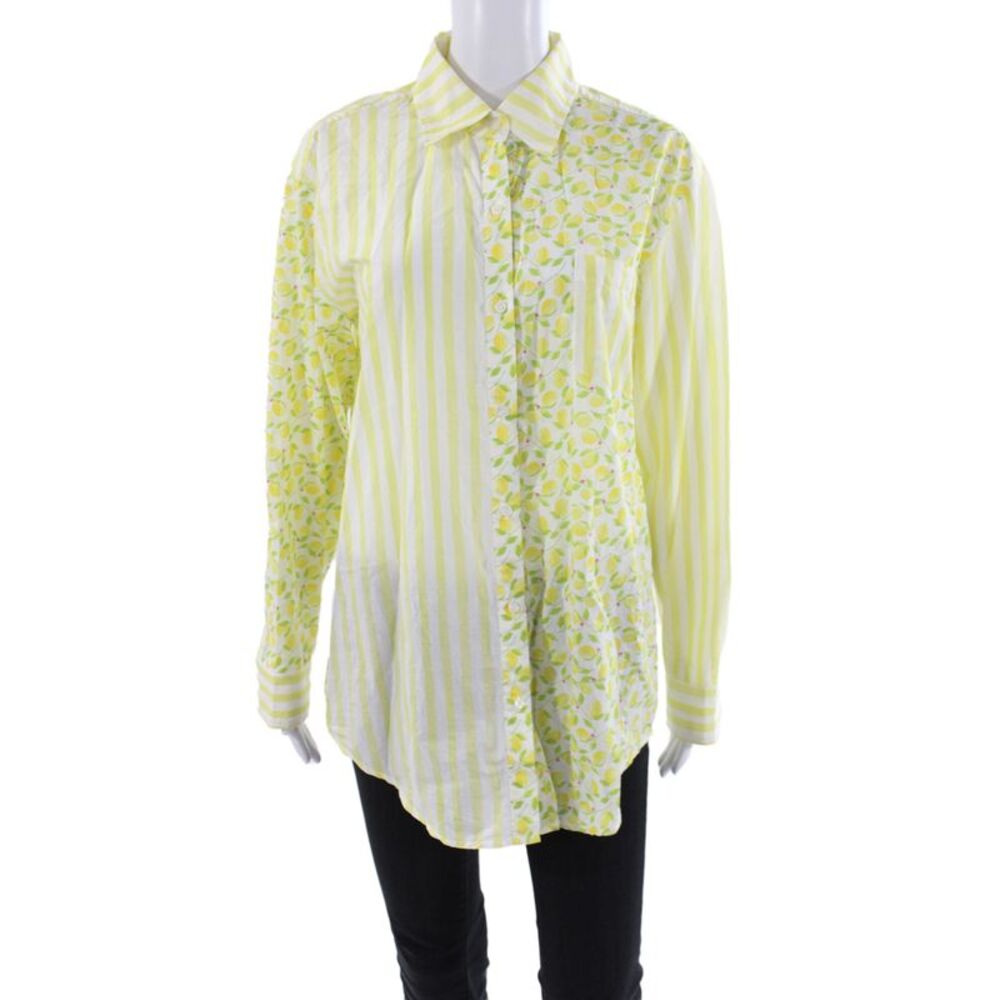 Solid & Striped Womens Tunic Button-Up Green Striped Long Sleeve Size XS